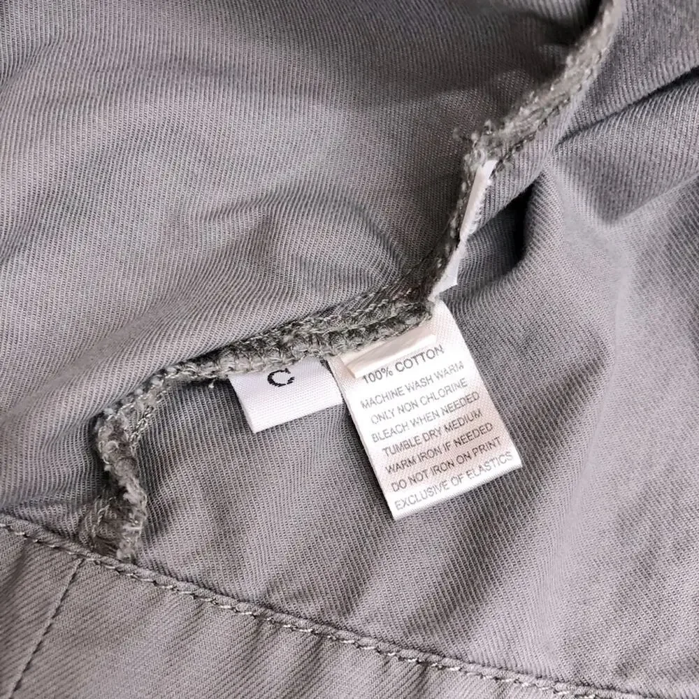 Ann Taylor Loft Gray Utility Cargo Jacket Multiple Pockets Adjustable Tie Waist